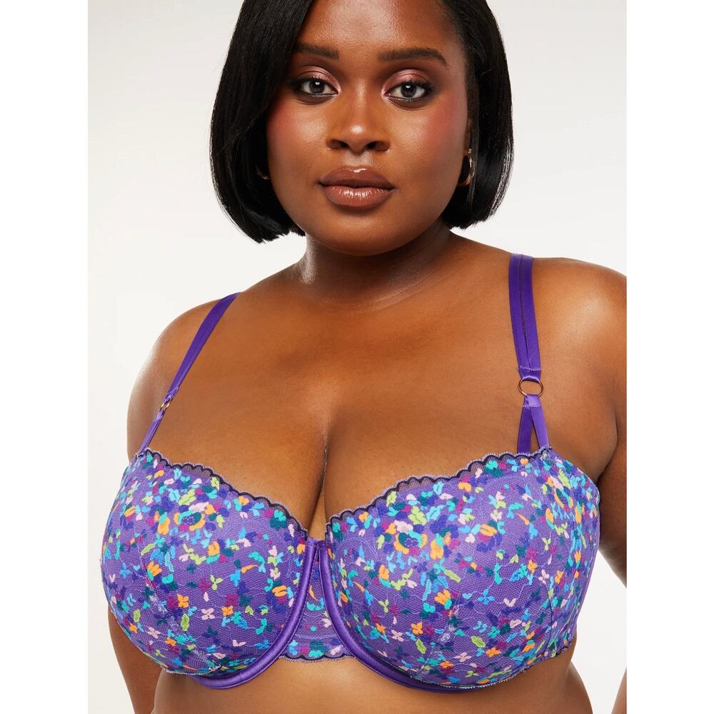 Savage X Fenty Steamy Floral Padded Lace Balconette Bra - Purple 38DDD